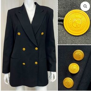Vtg Liz Claiborne Black WOOL DOUBLE-BREASTED Jacket BLAZER LINED ~ 12